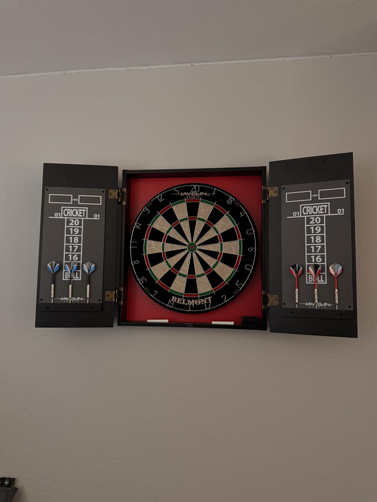 EastPoint Belmont Dart Board Cabinet, 6 Steel Tip Darts, Game Room Decor customer photo 1