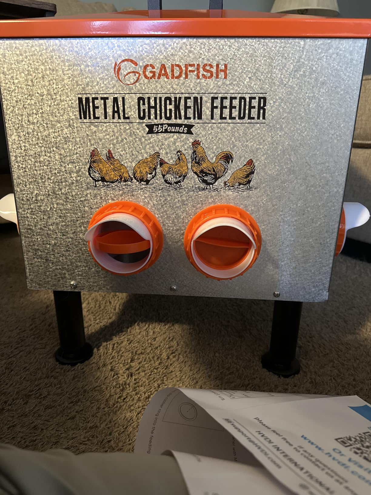 GADFISH 55LBS Large Capacity Automatic Chicken Feeder - Upgraded Window Design Allows Viewing of Feed Conditions, 8 Feeding Ports, Anti-Waste Design, Height-Adjustable Legs & Secure customer photo 1